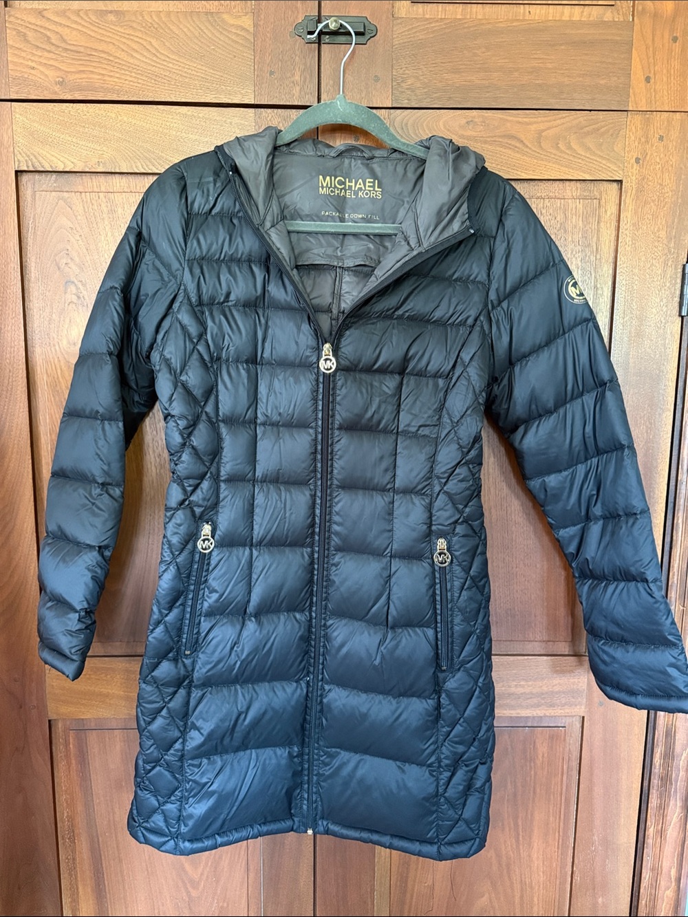 Michael Kors Black Quilted Long Hooded Puffer Coat
